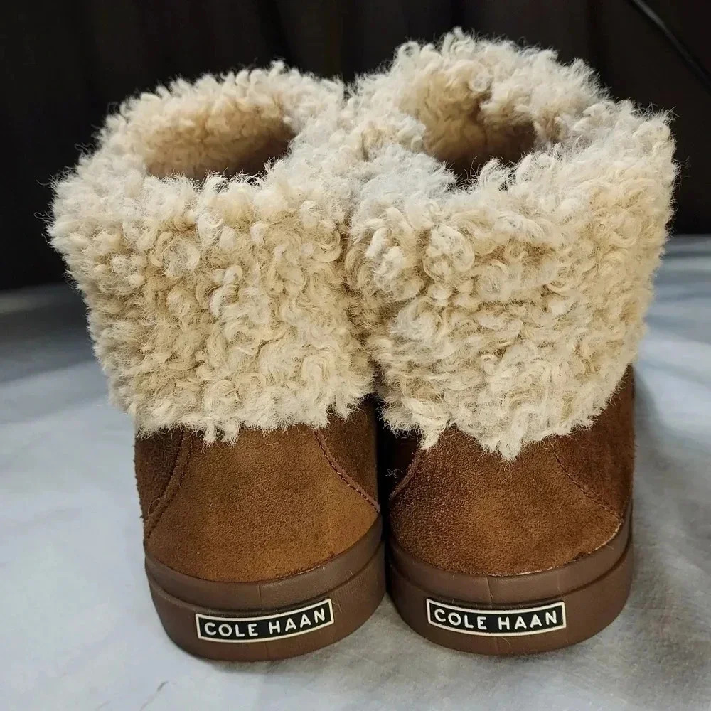Cole Haan Nantucket Cozy Ankle Fur Buckle Strap Cowhide Like Fabric Women Boot 7 - Picture 6 of 13